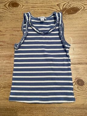 Crewcuts Blue and White Striped Ribbed Tank 4/5
